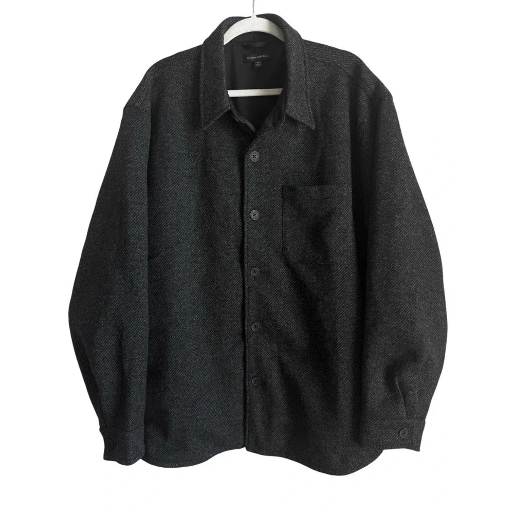 Banana Republic Charcoal Black Herringbone Tweed Shacket Shirt Jacket Men's XXL